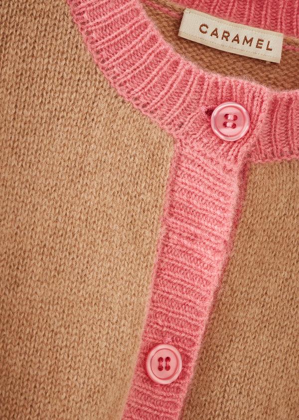 Caramel ANISE CASHMERE CARDIGAN- CAMEL/PINK