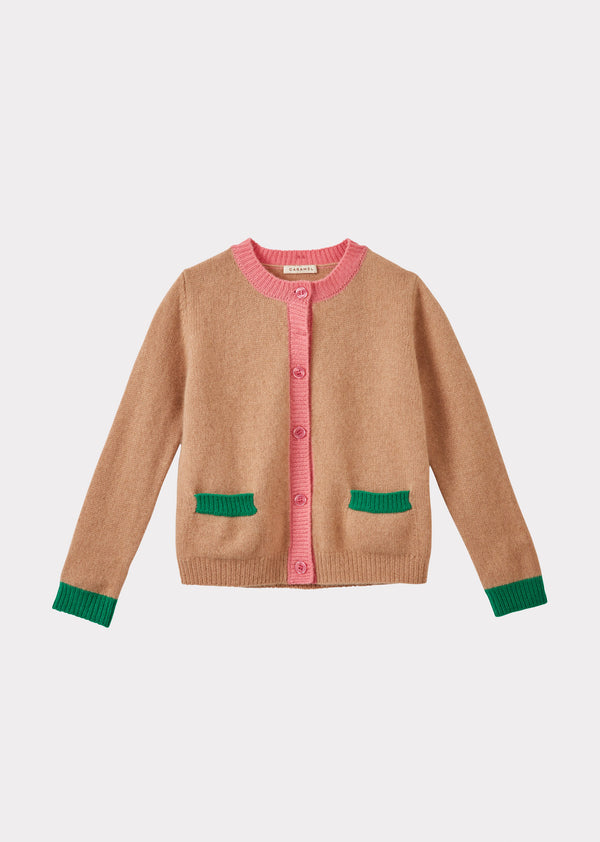 caramel ANISE CASHMERE CARDIGAN- CAMEL/PINK