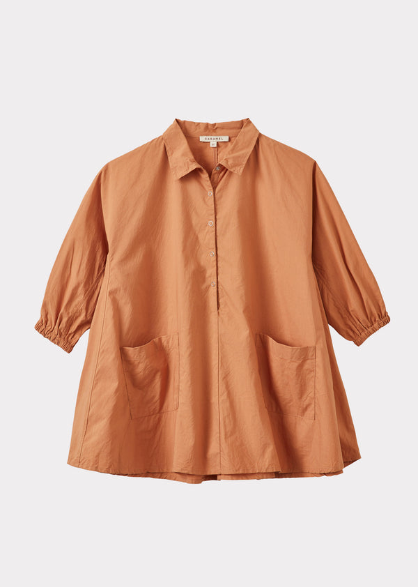 caramel ANODA GIRL'S COTTON DRESS - BURNT ORANGE