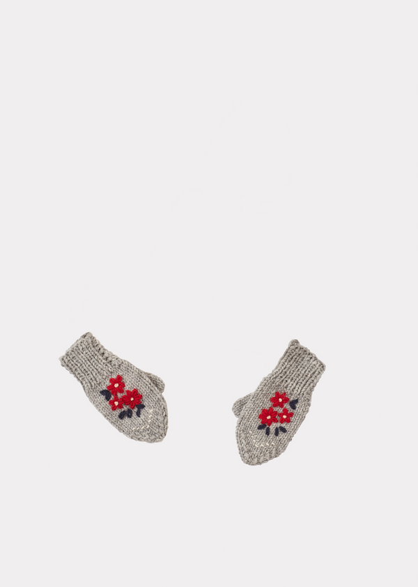 caramel APO EMBROIDERED MITTENS - GREY/RED MULTI