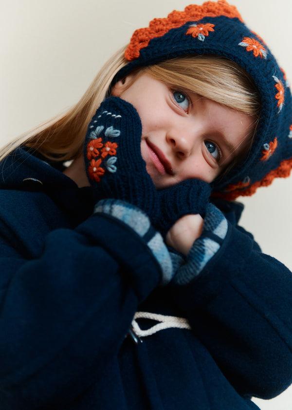 Caramel APO EMBROIDERED MITTENS - NAVY/ORANGE