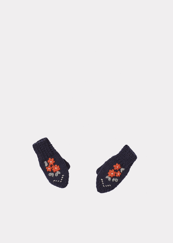 caramel APO EMBROIDERED MITTENS - NAVY/ORANGE