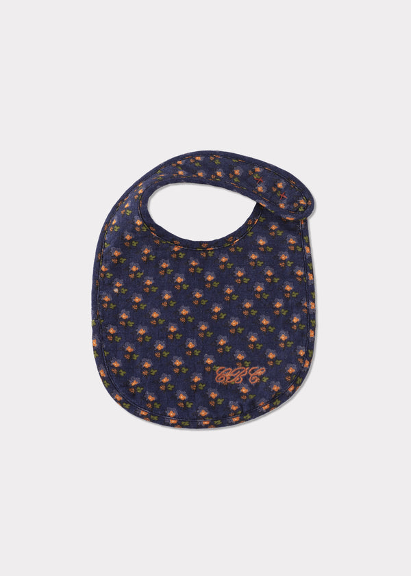 caramel BABY BIB AND MUSLIN SET - NAVY POSY PRINT