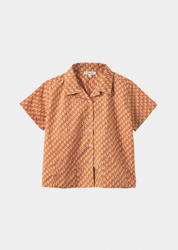 caramel BAMBOO SHIRT - APRICOT GEO PRINT