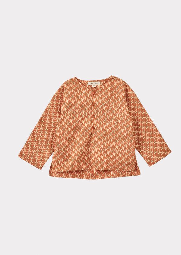 caramel CHARD BABY SHIRT - APRICOT GEO PRINT