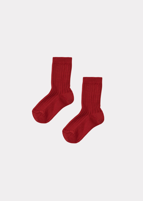 caramel CHILDREN'S RIB ANKLE SOCKS - BRIQUE