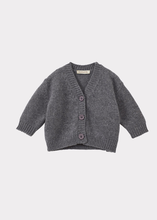caramel COPPER BABY WOOL MIX CARDIGAN - DARK GREY