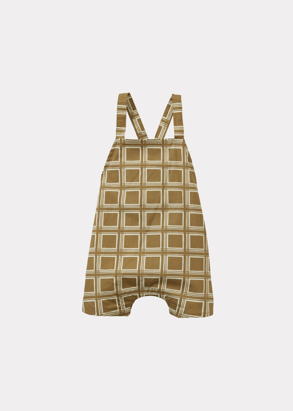 caramel CORREA BABY COTTON ROMPER - BROWN GEO PRINT