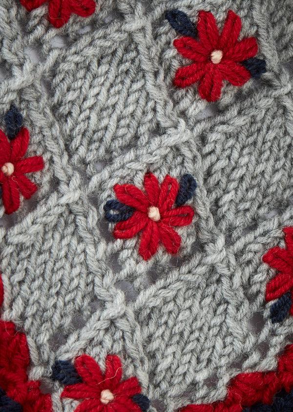 Caramel DENO EMBROIDERED HEADSCARF - GREY/RED MULTI