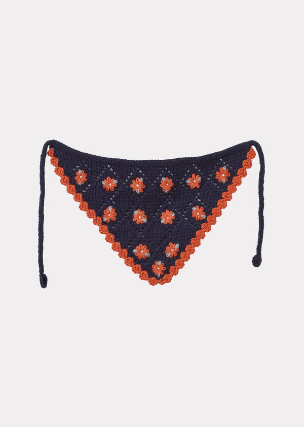 caramel DENO EMBROIDERED HEADSCARF - NAVY/ORANGE