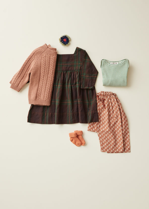Caramel EARTH BABY COTTON DRESS - BROWN/GREEN TARTAN
