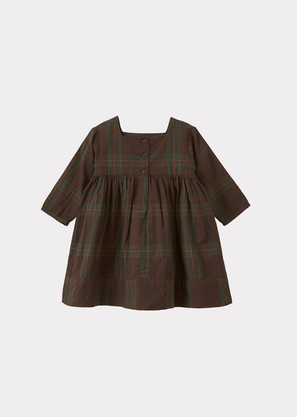 Caramel EARTH BABY COTTON DRESS - BROWN/GREEN TARTAN
