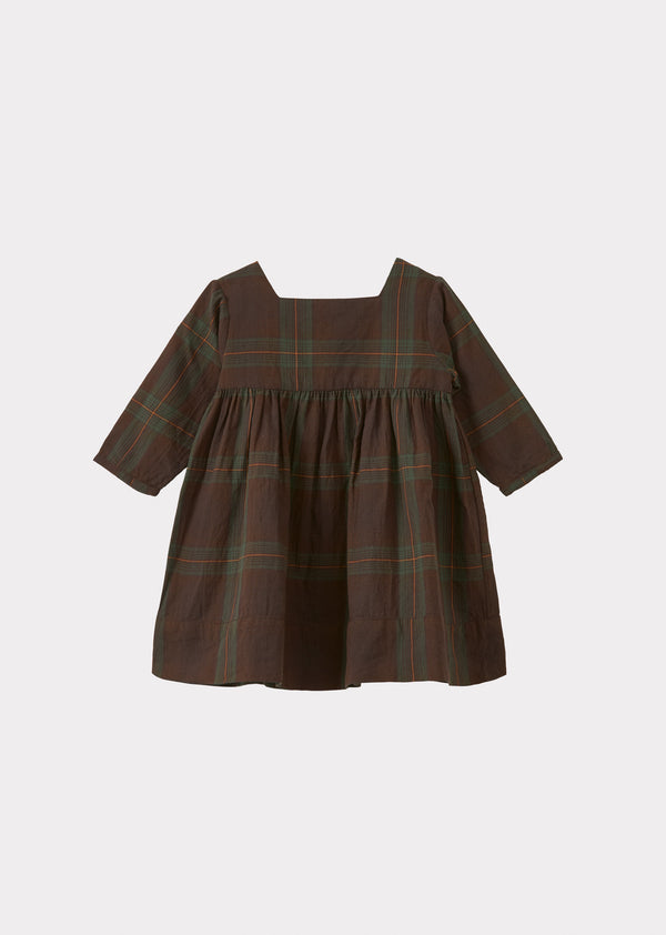 caramel EARTH BABY COTTON DRESS - BROWN/GREEN TARTAN
