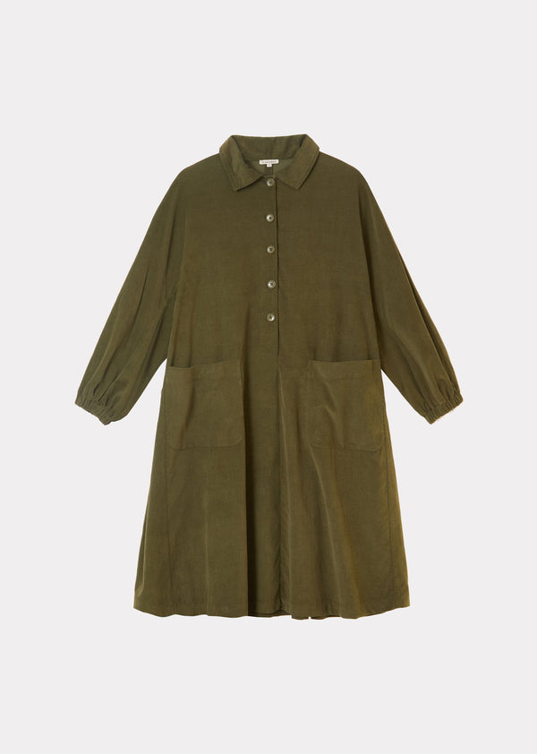 Caramel FLARED SHIRT DRESS - OLIVE