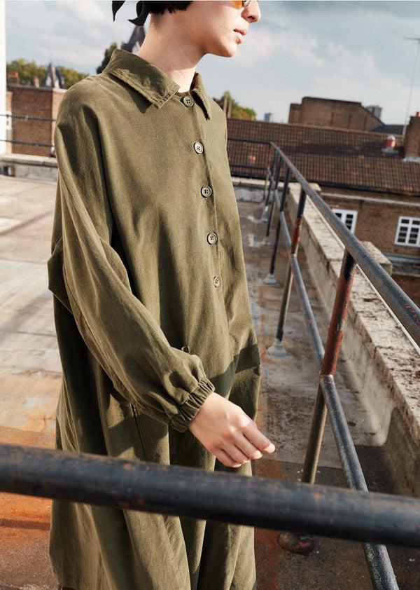 caramel FLARED SHIRT DRESS - OLIVE