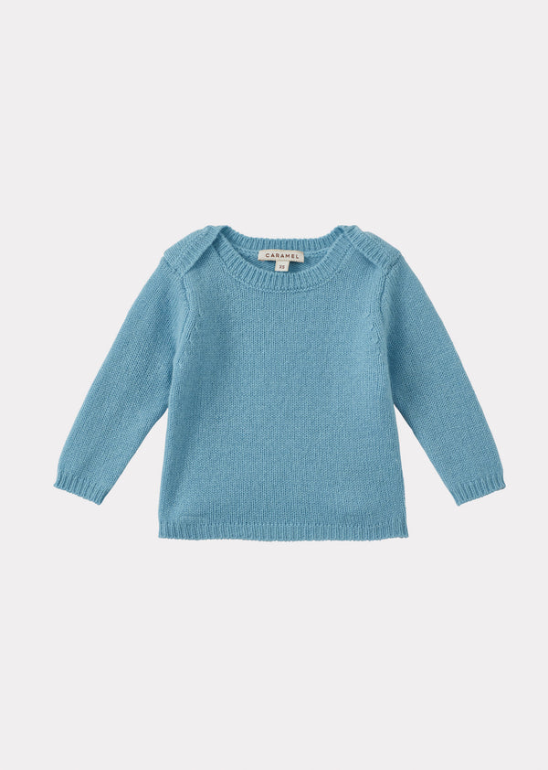caramel GALLOWAY CASHMERE BABY JUMPER - PALE BLUE