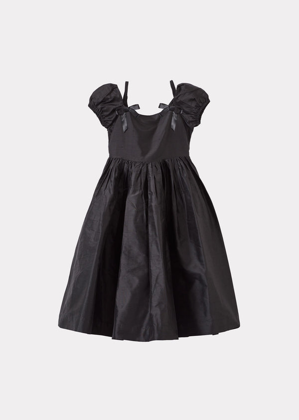 Caramel GARDA GIRL'S SILK TAFETTA DRESS - BLACK