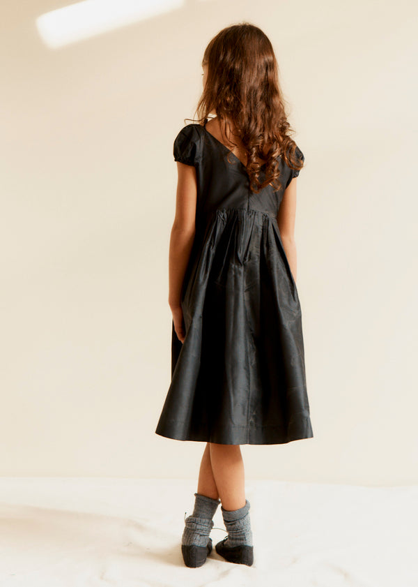 Caramel GARDA GIRL'S SILK TAFETTA DRESS - BLACK