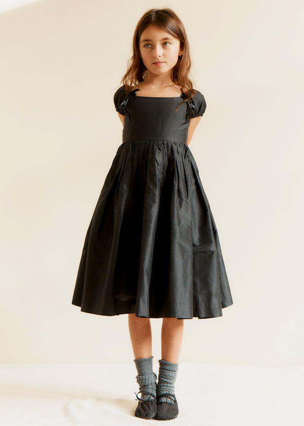 caramel GARDA GIRL'S SILK TAFETTA DRESS - BLACK