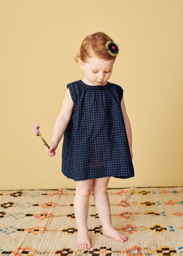 Caramel GINGER BABY COTTON DRESS - NAVY CHECK