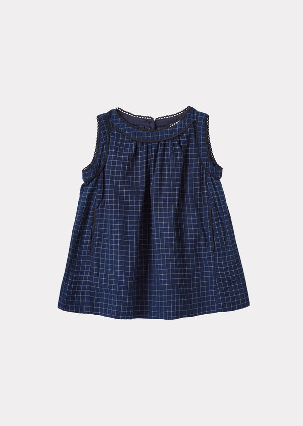 caramel GINGER BABY COTTON DRESS - NAVY CHECK