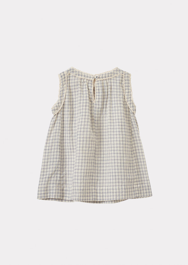 Caramel GINGER BABY COTTON DRESS - WHITE / NAVY CHECK