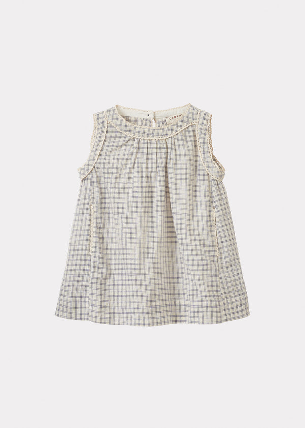caramel GINGER BABY COTTON DRESS - WHITE / NAVY CHECK
