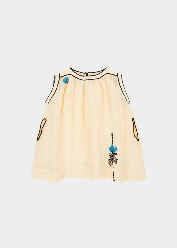 caramel GINGER BABY GIRL'S LINEN DRESS - BEIGE