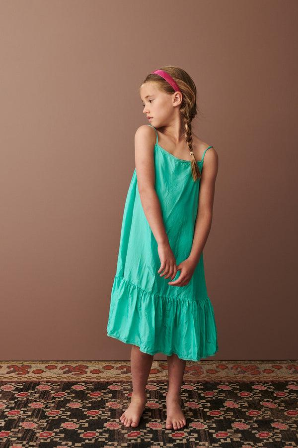 Caramel GRAPE GIRL'S SILK SLIP DRESS - AQUA