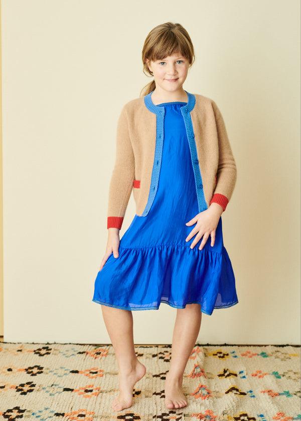 Caramel GRAPE GIRL'S SILK SLIP DRESS - ROYAL BLUE