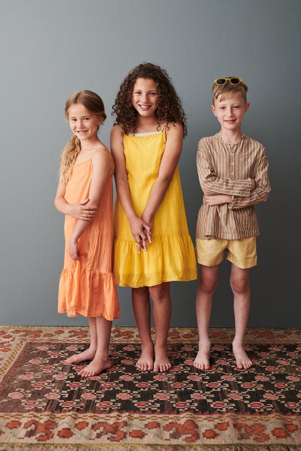 Caramel GRAPE GIRL'S SILK SLIP DRESS - YELLOW