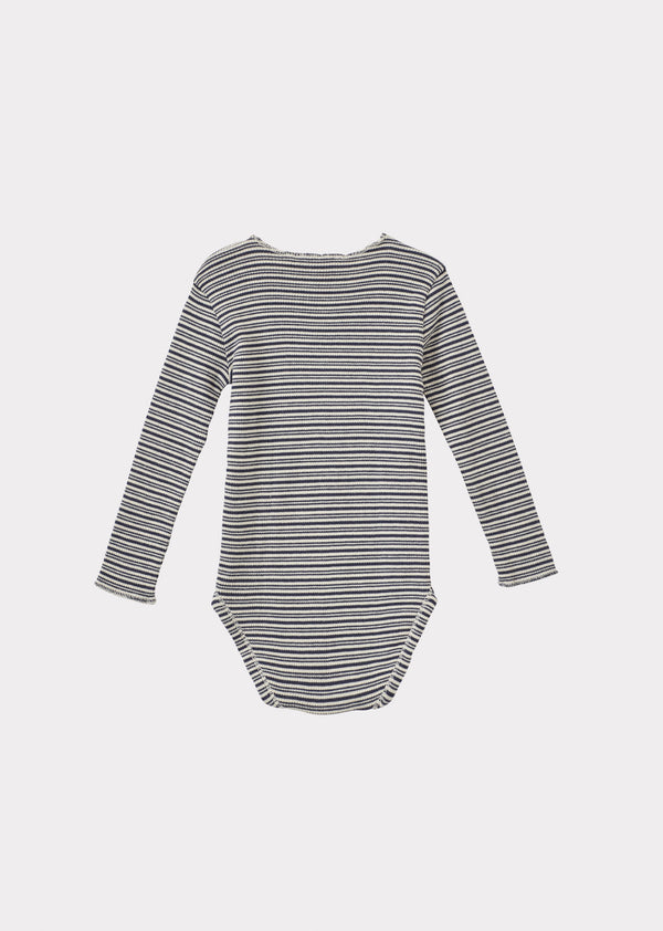 Caramel HANAU BABY COTTON ROMPER - GREY/ECRU STRIPE