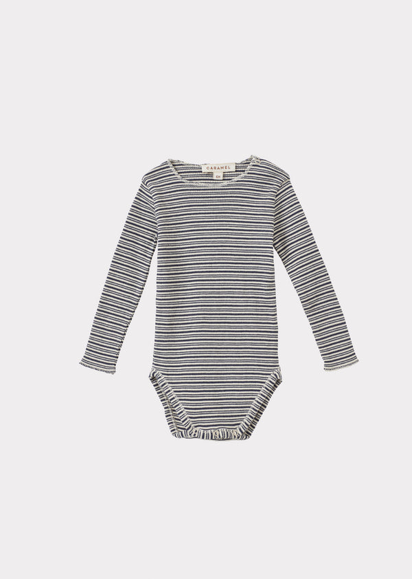 caramel HANAU BABY COTTON ROMPER - GREY/ECRU STRIPE