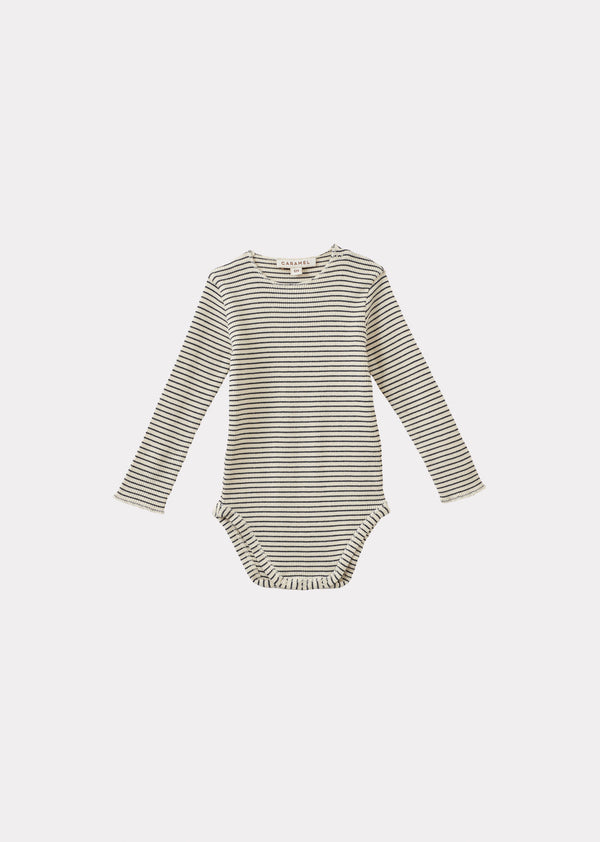 caramel HANAU BABY COTTON ROMPER - NAVY / CREAM