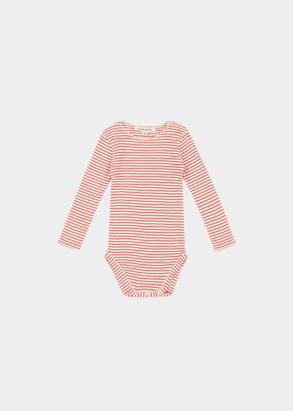Caramel HANAU BABY COTTON ROMPER - REDCURRANT / CREAM