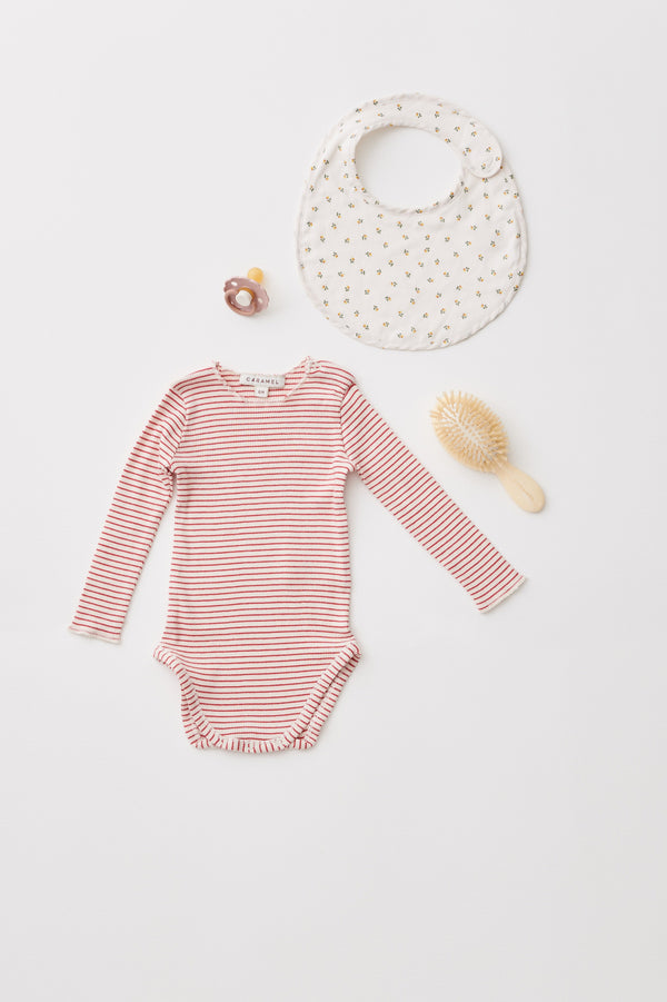Caramel HANAU BABY COTTON ROMPER - REDCURRANT / CREAM