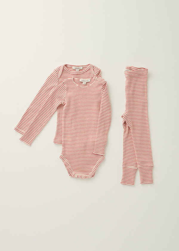 caramel HANAU BABY COTTON ROMPER - REDCURRANT / CREAM