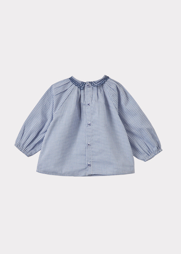 Caramel HARPER BABY COTTON BLOUSE - BLUE MICRO CHECK