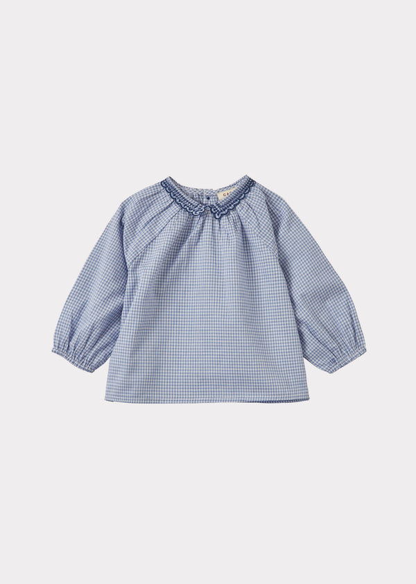 caramel HARPER BABY COTTON BLOUSE - BLUE MICRO CHECK