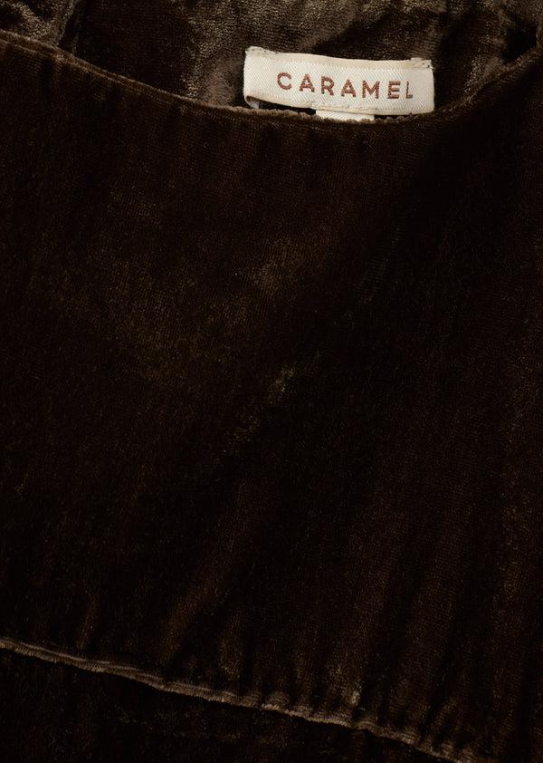 Caramel HEBE GIRL'S VELVET DRESS - CHOCOLATE