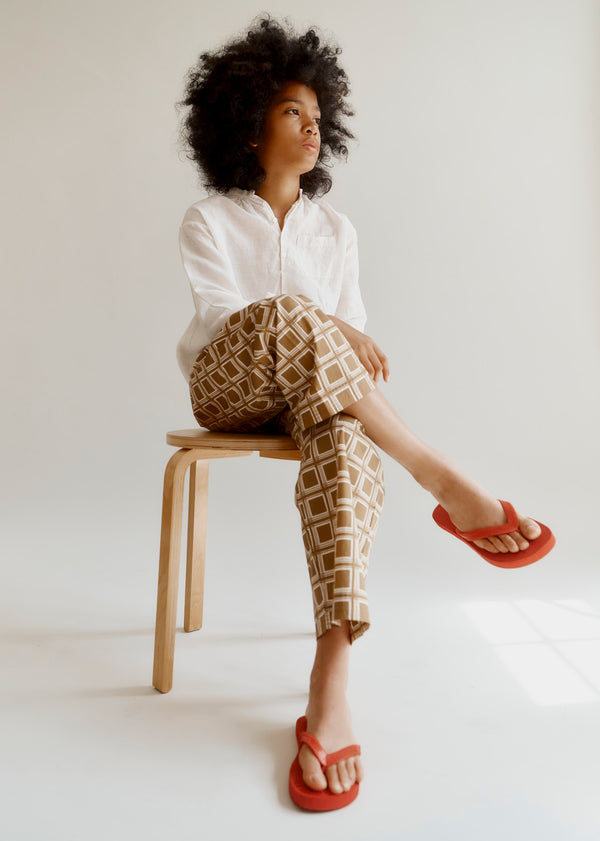 Caramel JUDO CHILDREN'S TROUSERS - BROWN GEO PRINT