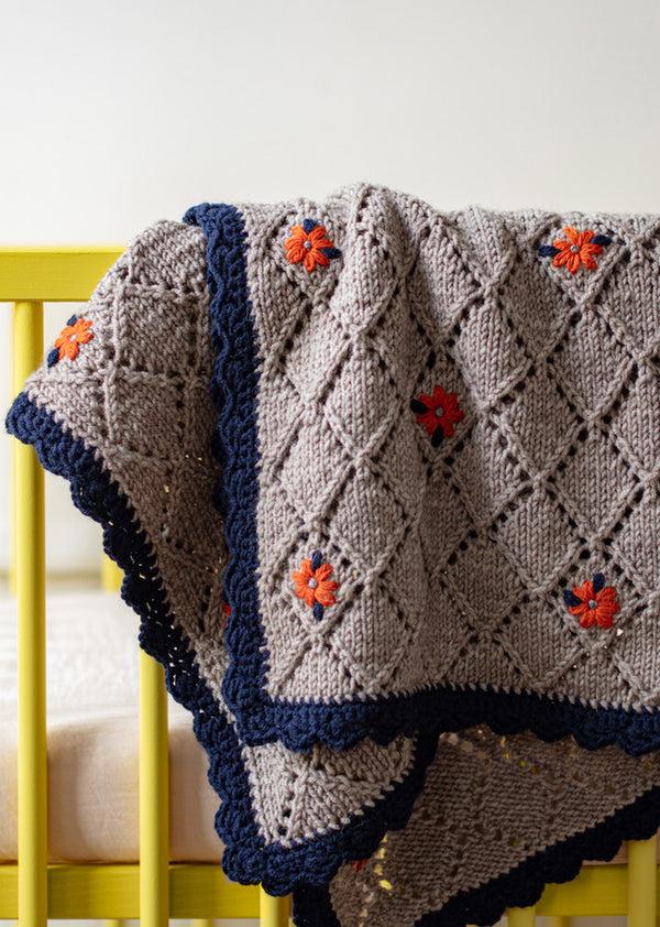 Caramel KNIT BLANKET - GREY/RED MULTI