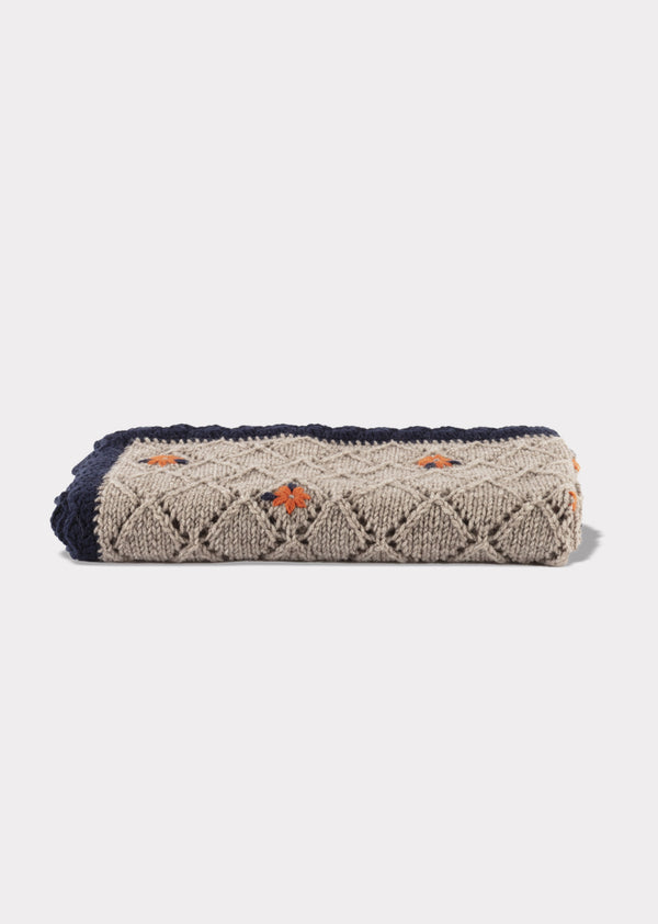 caramel KNIT BLANKET - GREY/RED MULTI