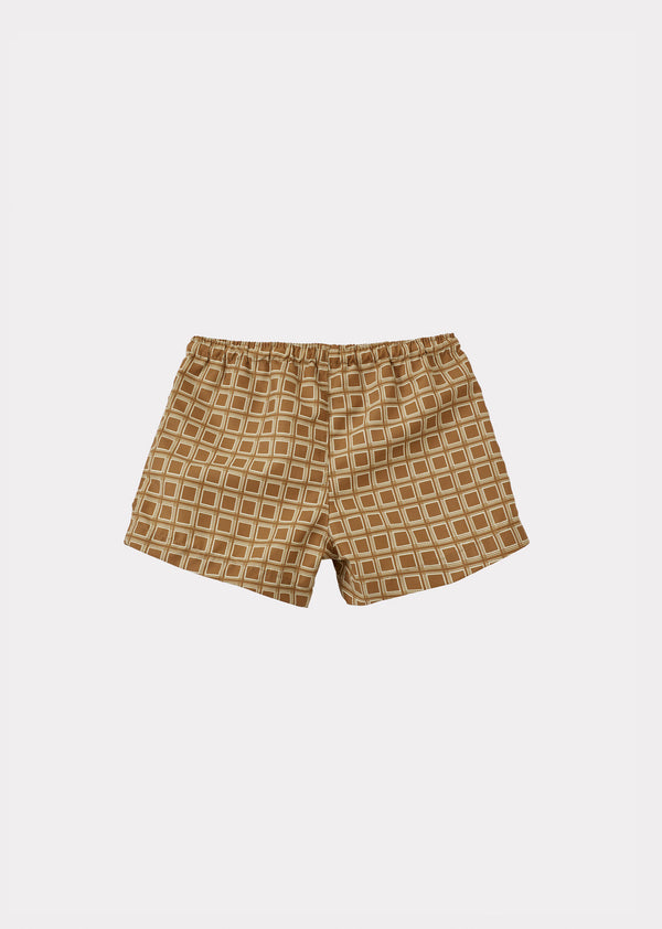 Caramel KOHLRABI BABY SWIM SHORTS - BROWN GEO PRINT