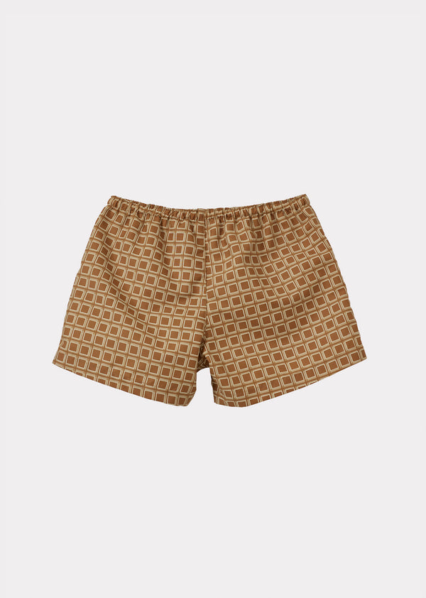 Caramel KOHLRABI BOY'S SWIM SHORTS - BROWN GEO PRINT