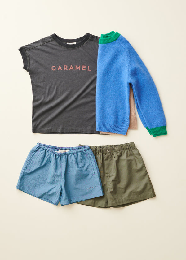 Caramel KOHLRABI SWIM SHORTS - AQUA/PURPLE