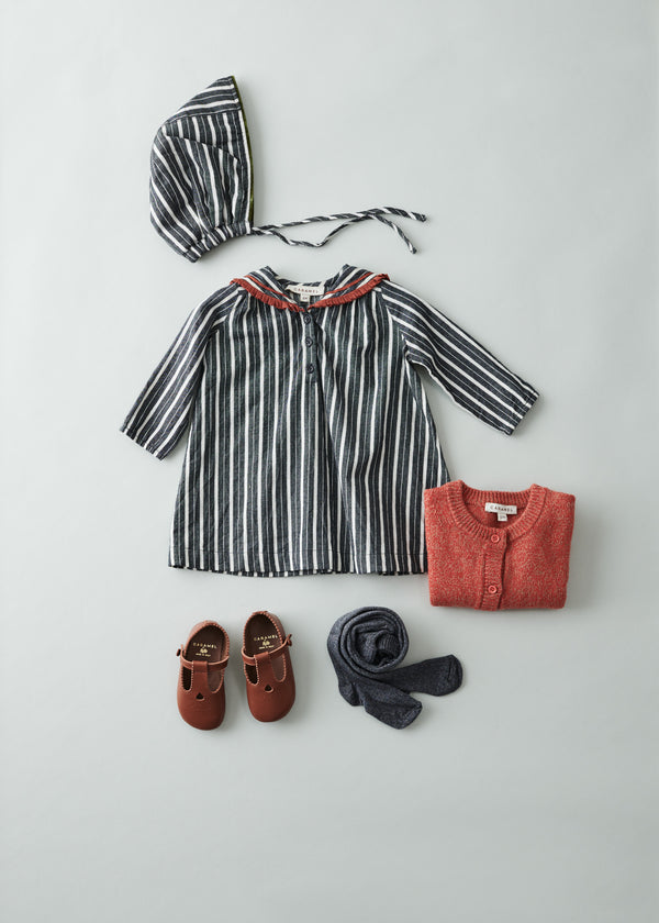 Caramel LAILA BABY DRESS - GREY STRIPE