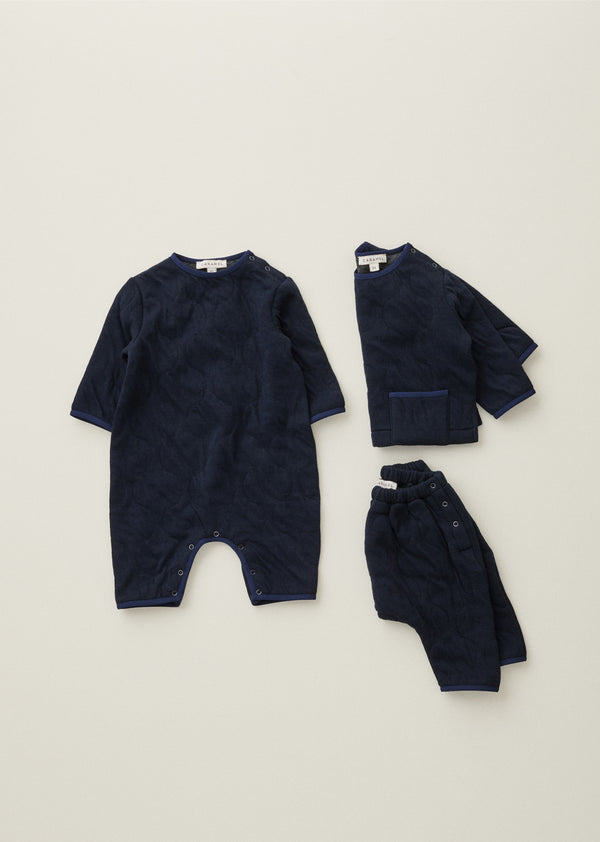 caramel LARCH COTTON BABY ROMPER - NAVY