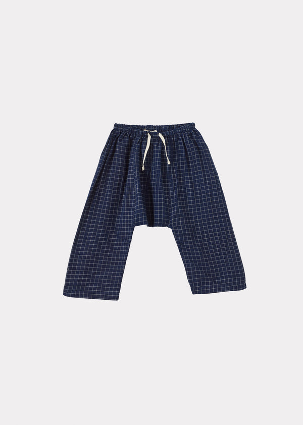 caramel LINUM BABY COTTON TROUSERS - NAVY CHECK