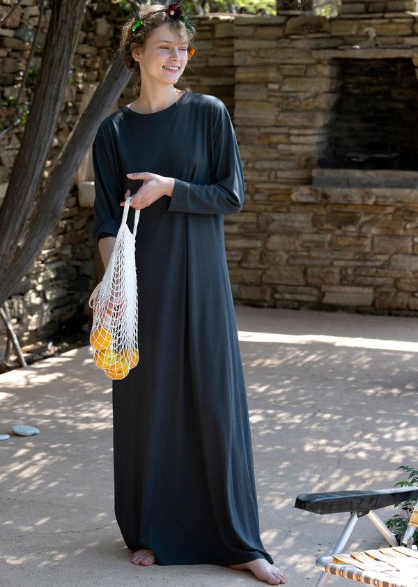 Caramel LONG SLEEVE DRESS - CHARCOAL